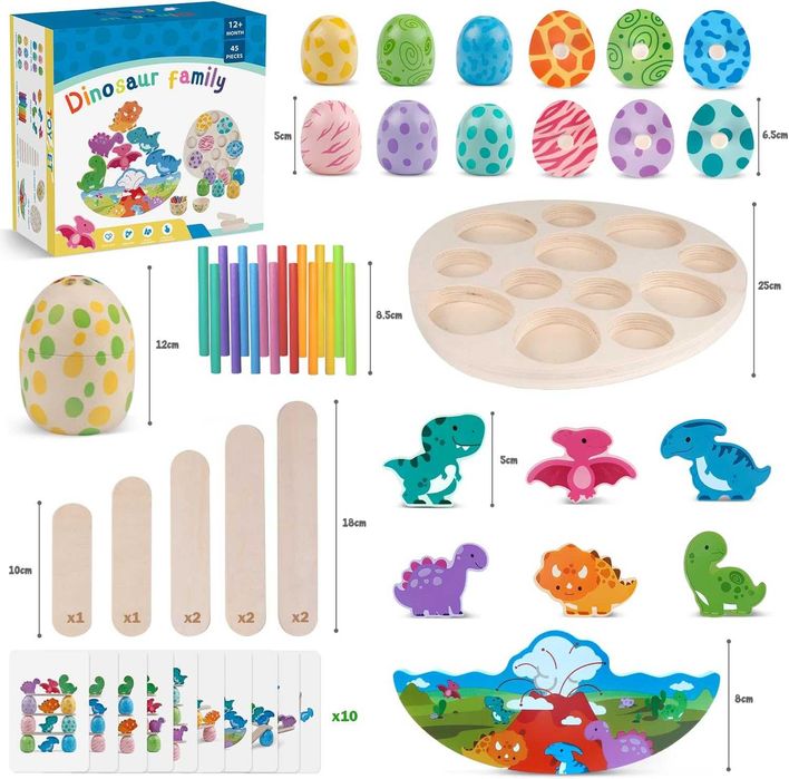 Aliex 4 в 1 дървени Монтесори играчки с динозаври за деца 1 - 3 години