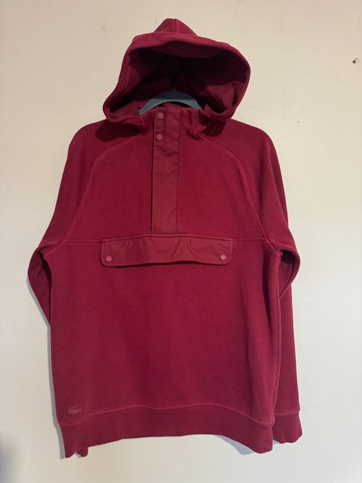Lacoste Hoodie Red Quarter Zip Pullover.