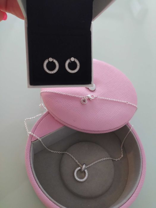 НОВО!Сребърни колиета и обеци PANDORA ALE S925 Пандора+ кутия