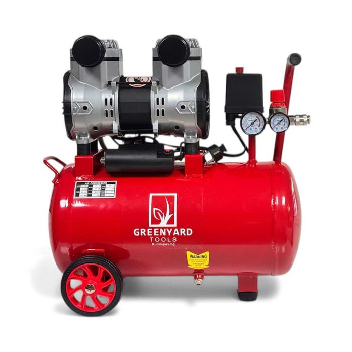 Безмаслен компресор за въздух Greenyard 24л/1100W/двуглав-обезшумен