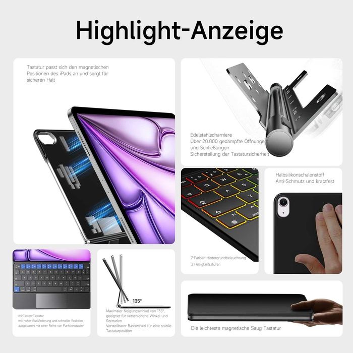 Калъф с клавиатура за iPad Air 13,2024 (M2), iPad Pro 12.9,Гаранция