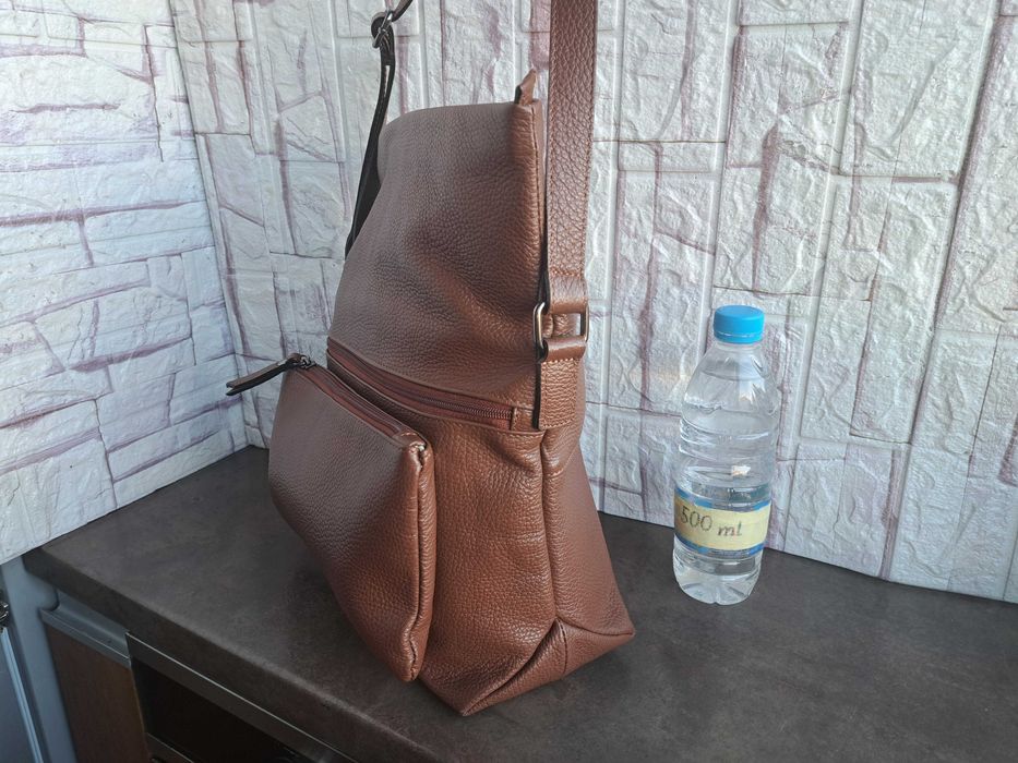 дамска мъжка чанта,малка кожена кафява чанта-естествена кожа