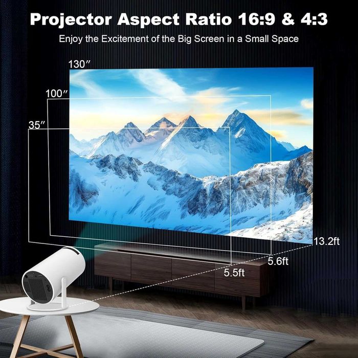 Мини проектор, интелигентен 4K 1080P проектор с WIFI 6 и Bluetooth