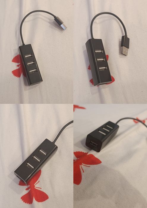 Hub USB Mini, 4 porturi, ultra subțire, Negru