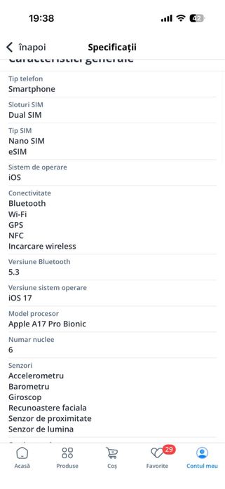 Iphone 15 pro alb 256 GB