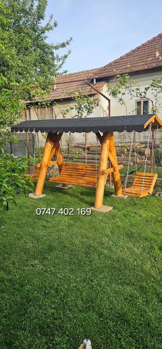 Foisor  rustic din lemn masiv balansoar  leagan terasa