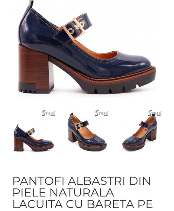 Pantofi din piele naturală lăcuită, mărimea 36.