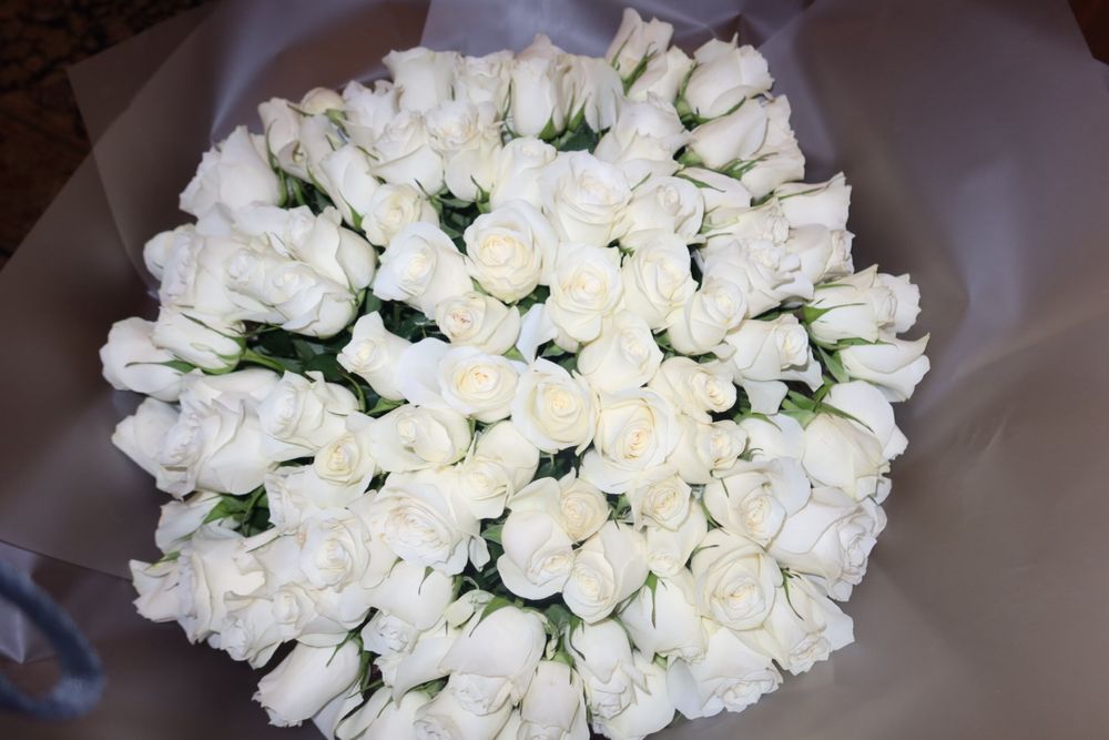 Цветы , букет 101 Белый розааа