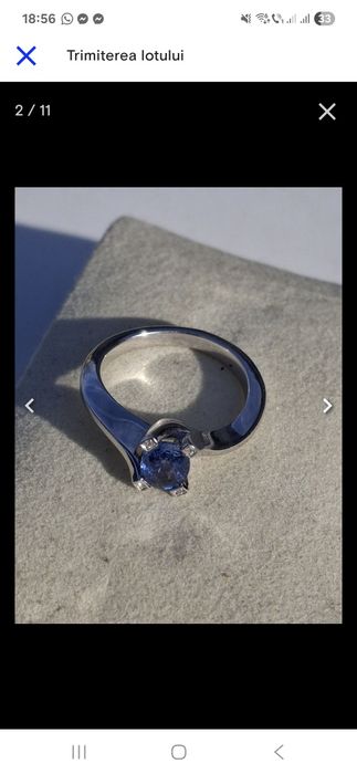 Inel aur alb de 18 k cu safir de 1 carat si 4 diamante