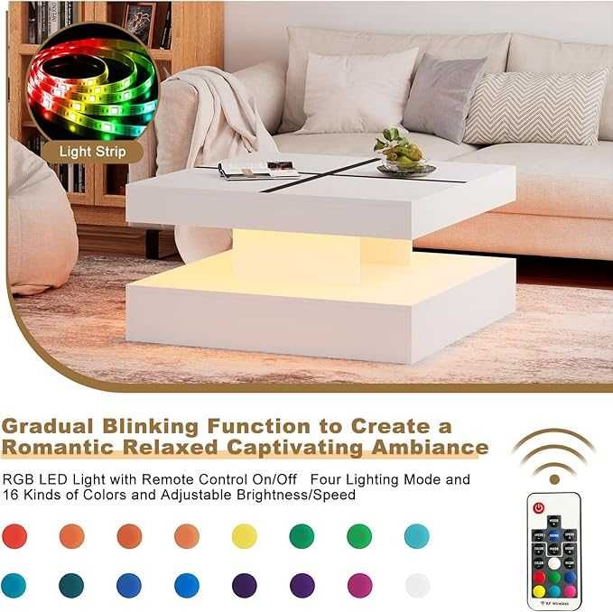 Бяла, черна лед LED маса за кафе място за съхранение  2 нива 20 цвята