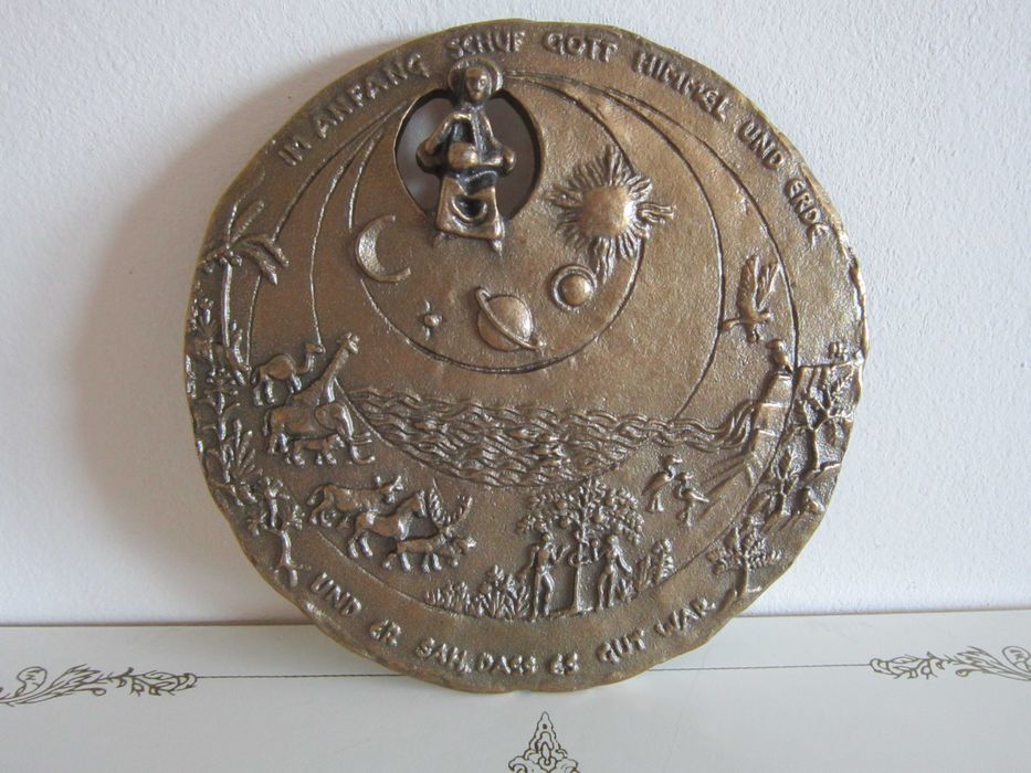 cadou rar  sculptura Creatia Geneza Hermann Schilcher bronz masiv 1970