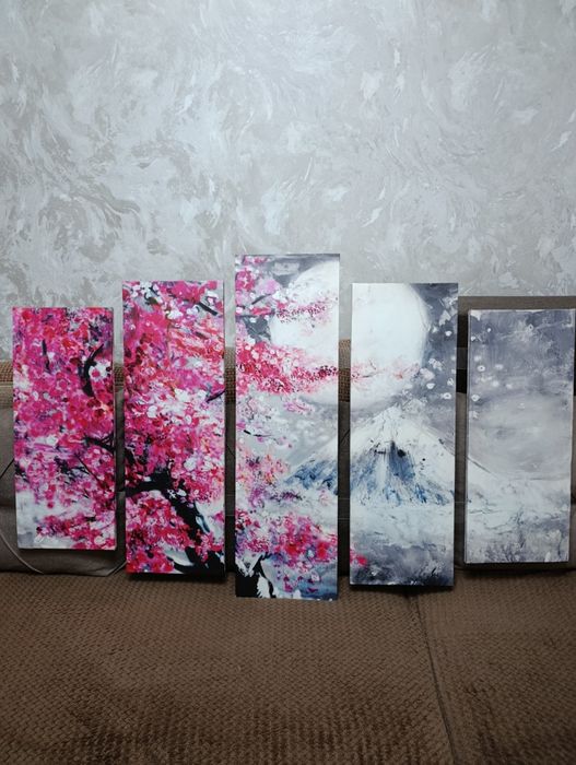 Модульная картина Пейзаж с сакурой на фоне горы Фудзи».  134×83