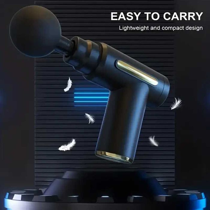Aparat masaj pistol relax tone cu 4 capete 6 viteze acumulator intern gri argintiiu negre Aparat masaj slabit cu vibratii functioneaza cu 2 x AA 8 lei