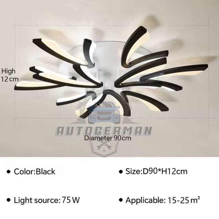 Интелигентна таванна LED лампа черно с LED димер 90 W мощност