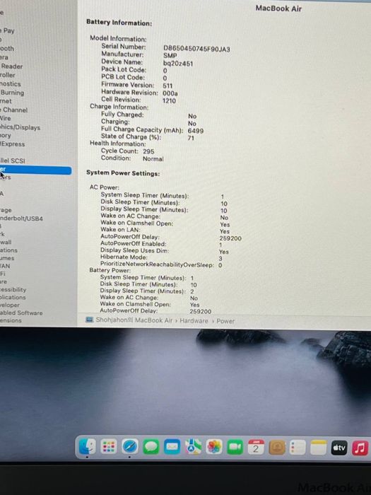 Macbook air2015 corei5 ram 4gb store 128gb. Cycle 295