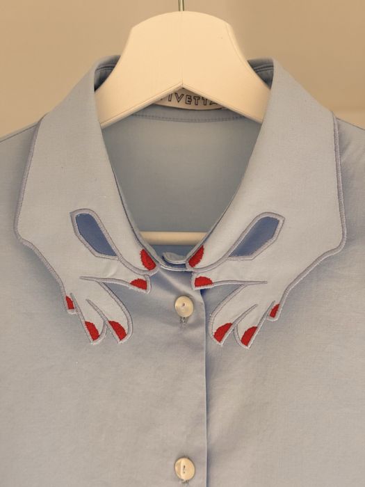 Дизайнерска светлосиня риза Vivetta с ефектна яка – Размер S (IT 40)