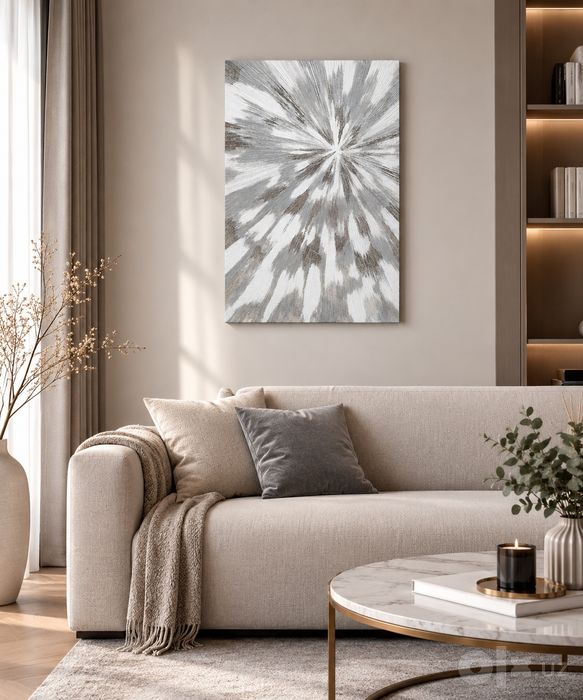 Абстрактная картина 50×70 см — серебро, белый