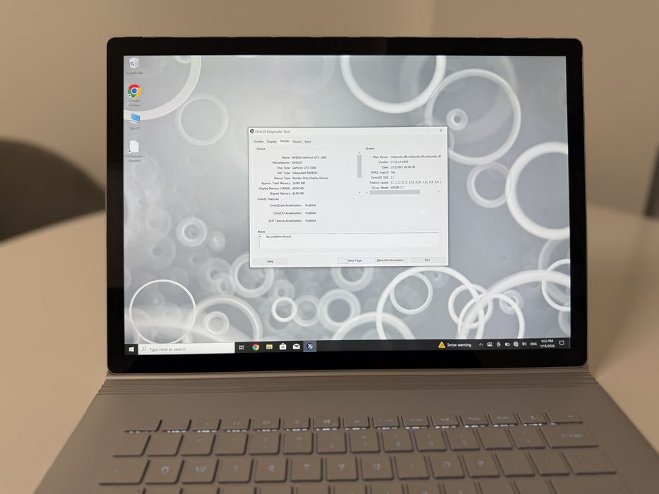 Microsoft Surface Book 2, i7-8650U, 16Gb Ram, 512SSD