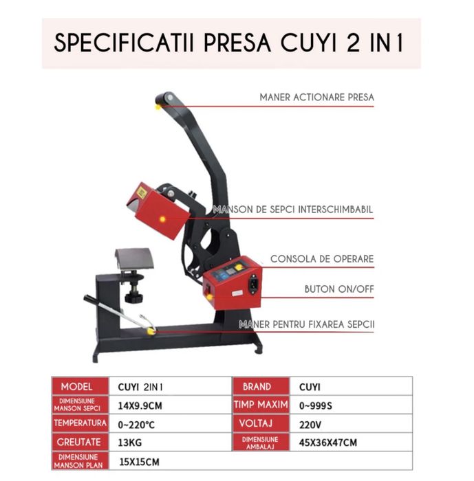 Presa termica 2 in 1 - sepci si plana 15x15