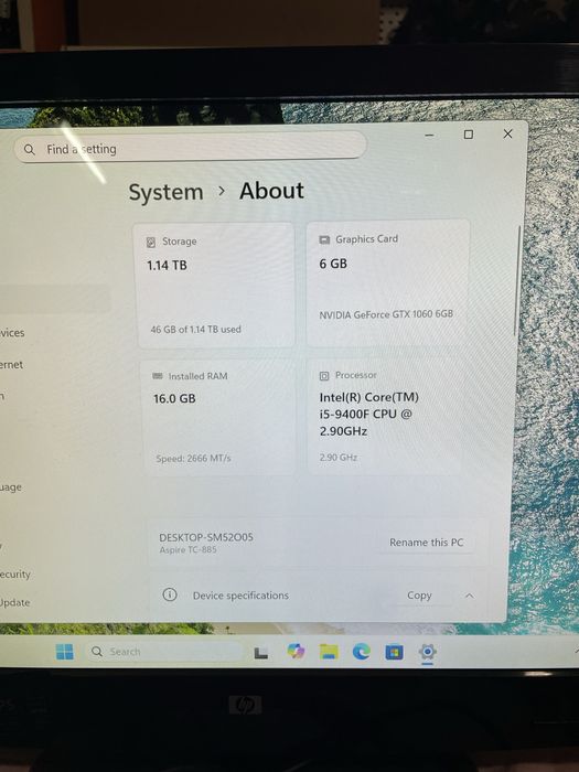 Pc Gaming Acer, i5-9400F,Gtx 1060 6gb, 16gb ram ,1 tera