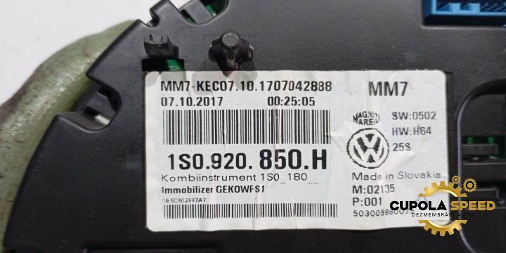 Ceasuri bord (Europa) 1S0920850H Volkswagen VW Up 1 [2011 - 2020]