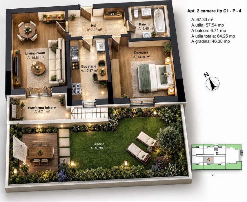 Apartamente cu 1/2/3/4  camere cu gradina/teras( rate la dezvoltator )