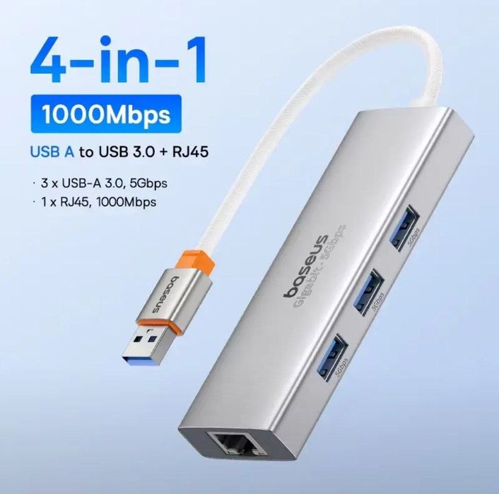 Baseus Hub Концентратор 4 в 1 RJ45 USB 3.0