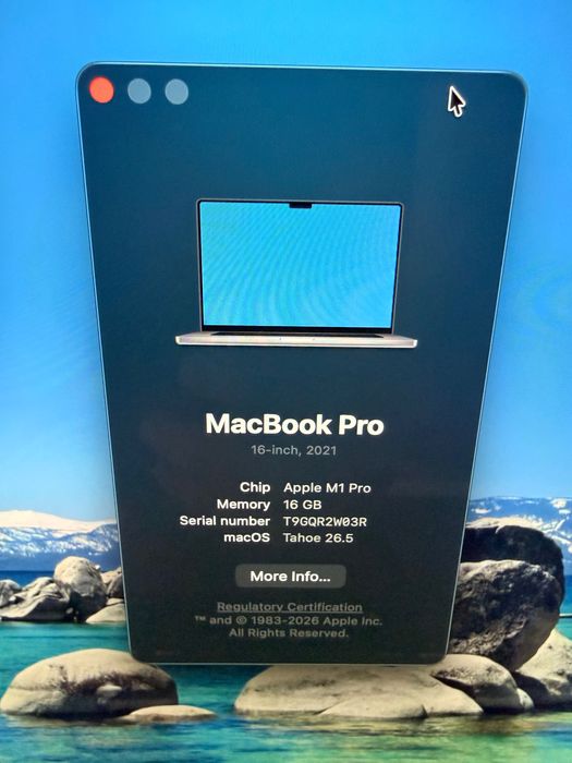 MacBook M1 Pro 16 inch, 16 GB RAM, 512 GB SSD Liquid Retina XDR Display 87% battery maximum capacity
