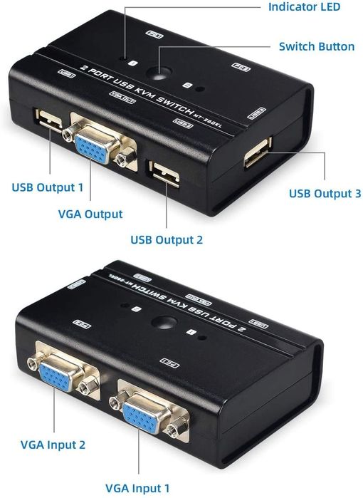 KVM Switch VGA 2 Porturi USB – 2 PC-uri la 1 Monitor, Tastatură și Mouse