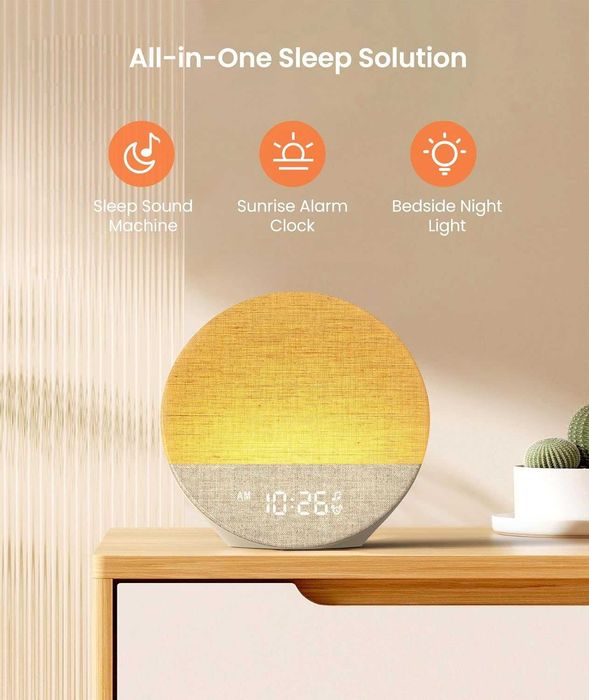 Dreamegg Sunrise 1 - Будилник Sunrise, Звукова машина за сън, Персонализируеми рутини за сън