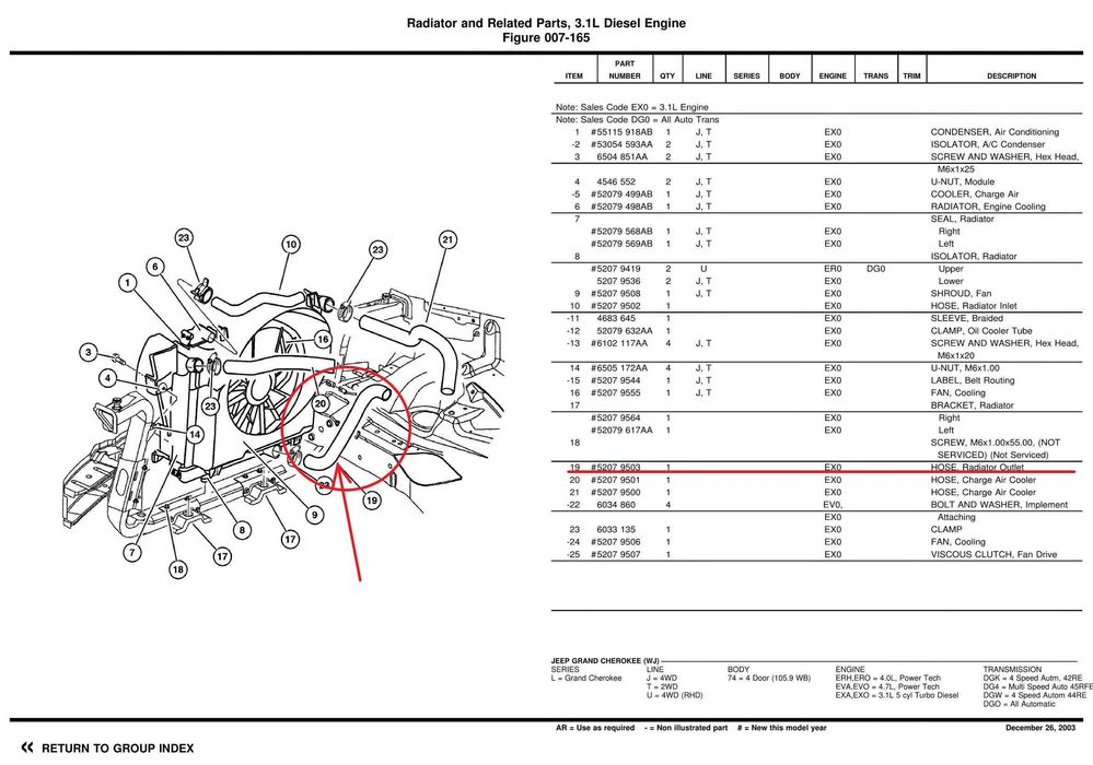 Маркуч за охладителна система Jeep Grand Cherokee (WJ) 3.1 TD