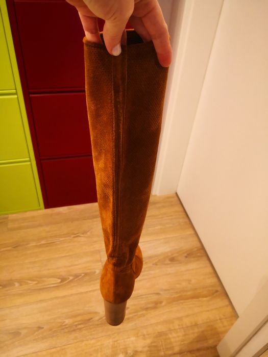 Cizme piele intoarsa, maro, mărime 35