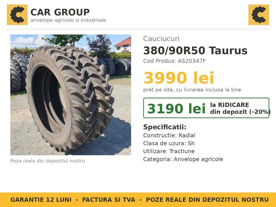 Cauciucuri 380/90R50 Taurus Anvelope Combina SH GARANTIE Factura