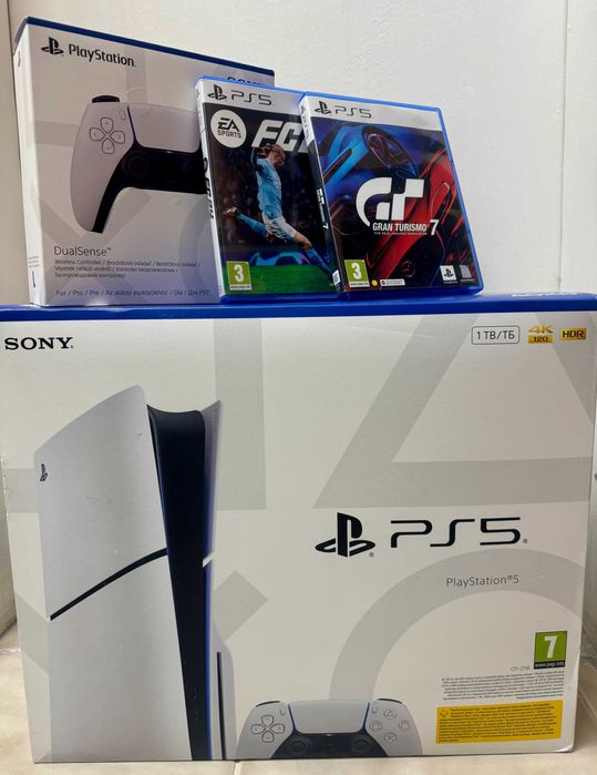 Продавам нова конзола PlayStation5 + 2 контролера, гаранция, кутия и всички кабели