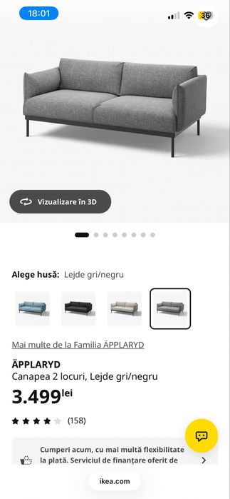 Canapea IKEA gri, model APPLARYD