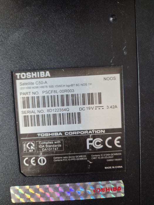 Ноутбук Toshiba i3-3110M, 15.6″, рабочий