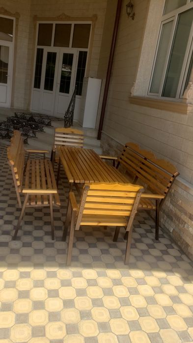 Дачник(стол стул) 2та бир хил комплект бор 2- стол 4-скамейка 4-кресло