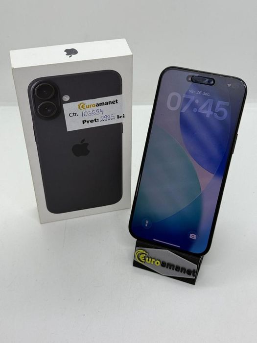 Telefon mobil Apple iPhone 16 Plus, 128GB, 5G, Black -A-