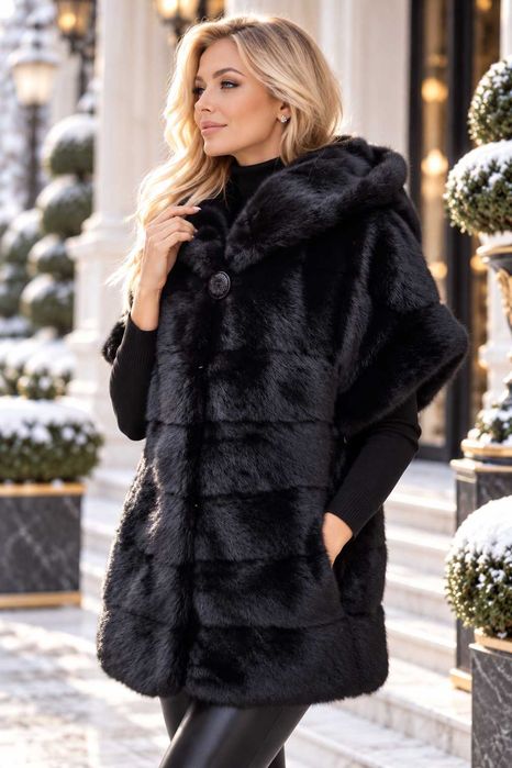 Haină blană naturală de nurcă , vizon Black
