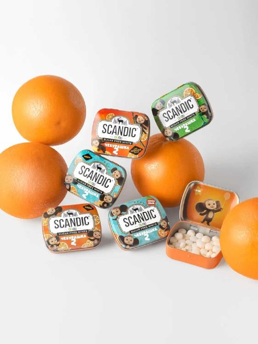 Scandic, конфеты без сахара, вкус апельсин, 14г, Чебурашка 2
