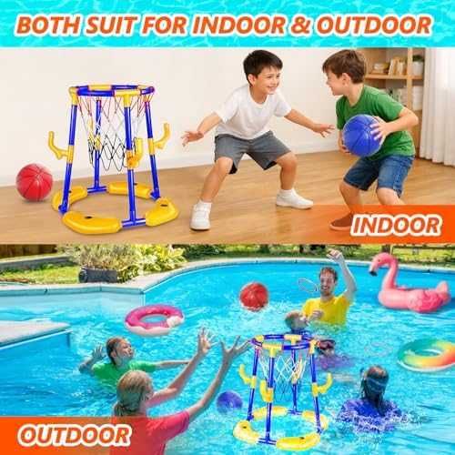 Нов Плаващ баскетболен кош за басейн с 4 топки и помпа за водни игри деца
