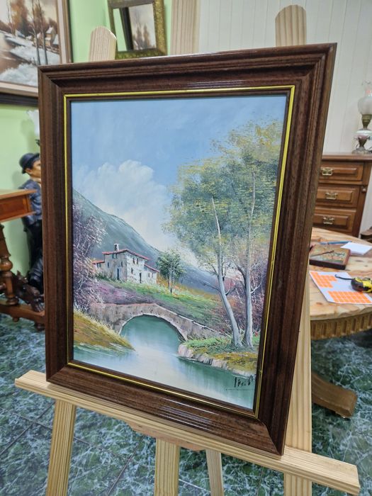 Чудесна антикварна белгийска картина масло върху платно