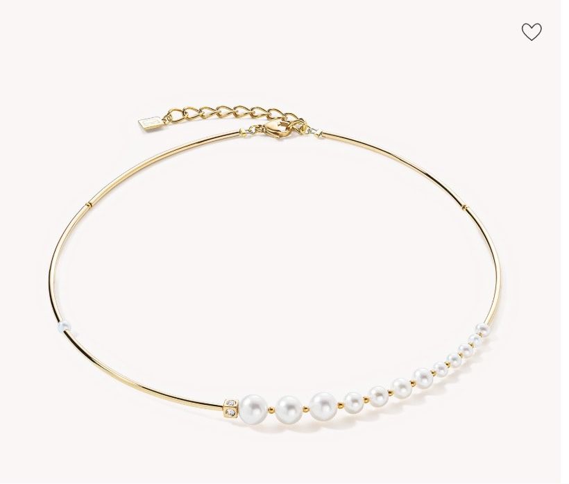 Colier asimetric cu perle de apă dulce și oțel inoxidabil, aur alb