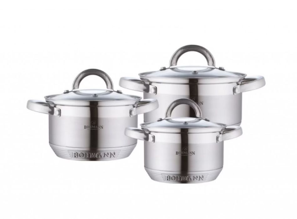 Комплект тенджери Bohmann, 16/18/20см. 2.1/2.9/3.9л., Неръждаема стома