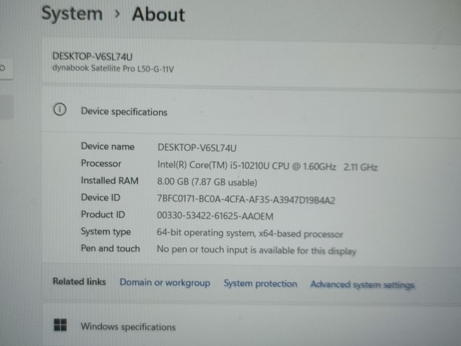 Laptop Toshiba  Dynabook Satellite Pro L50-G - i5-10210u/ 8gb ddr4/ 256gb NVME/ Baterie 3h