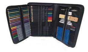 Професионален комплект с моливи за рисуване и чертане 72 части е калъф