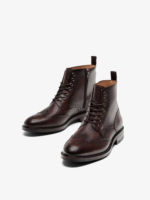 Ghete ankle 45 lace up brogue Massimo Dutti NOI piele naturala moale