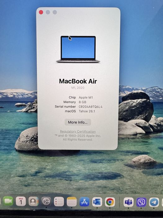 Apple MacBook M1 , 2020, 256 Gb диск, 8 Gb Ram