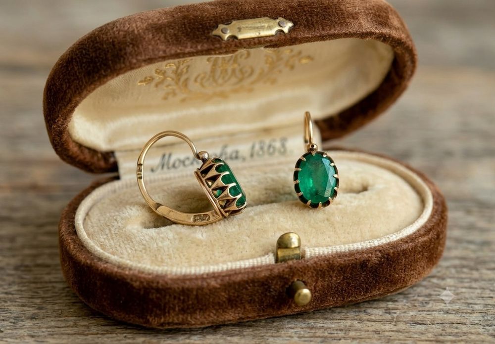 Продам серьги 56 пробы 1860г.С изумрудами