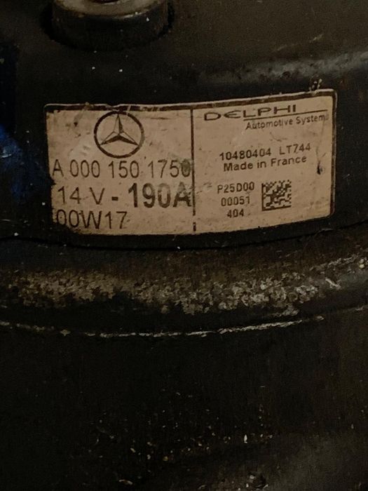 Alternator 190A Mercedes-Benz M-Class W163 1998 - 2005, Mercedes-Benz E-Class Ii W210 1995 - 2003, Mercedes-Benz C-Class Ii W203 2000 -